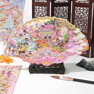 古风彩瓷场景拼贴贴纸微缩场景解压儿童手工超大版拼图瓷器小贴画