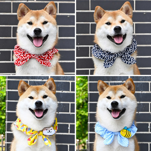 日式狗猫咪柴犬围巾唐草纹领结