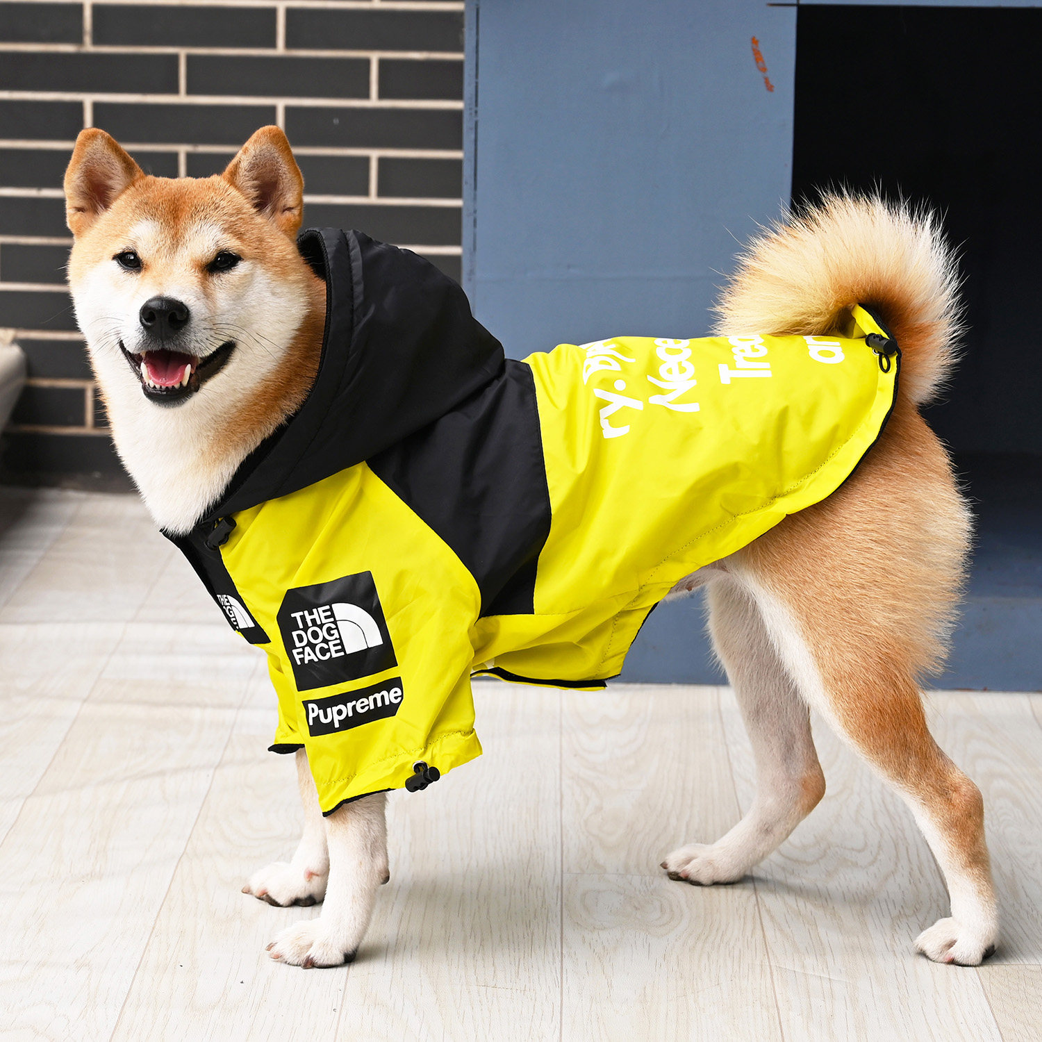 柴犬柯基法斗雪纳瑞潮牌网红SUPREME宠物狗狗防水雨衣衣服冲锋衣