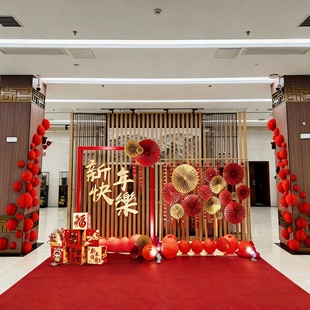 新年氛围布置装饰过年2026马年春节酒店大堂场景竹编美陈落地摆件