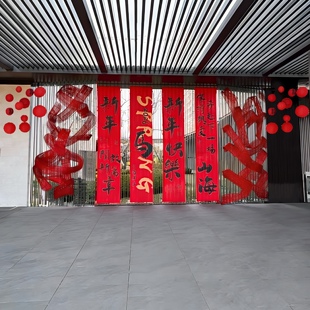 马新年装饰场景布置户外春节售楼部美陈商场酒店大门竹排2026挂件