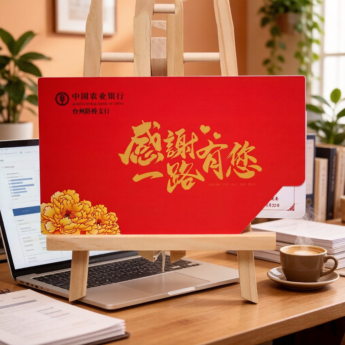 红色感谢贺卡商务庆祝请柬风格礼品卡感谢一路有您邀请函公司活动