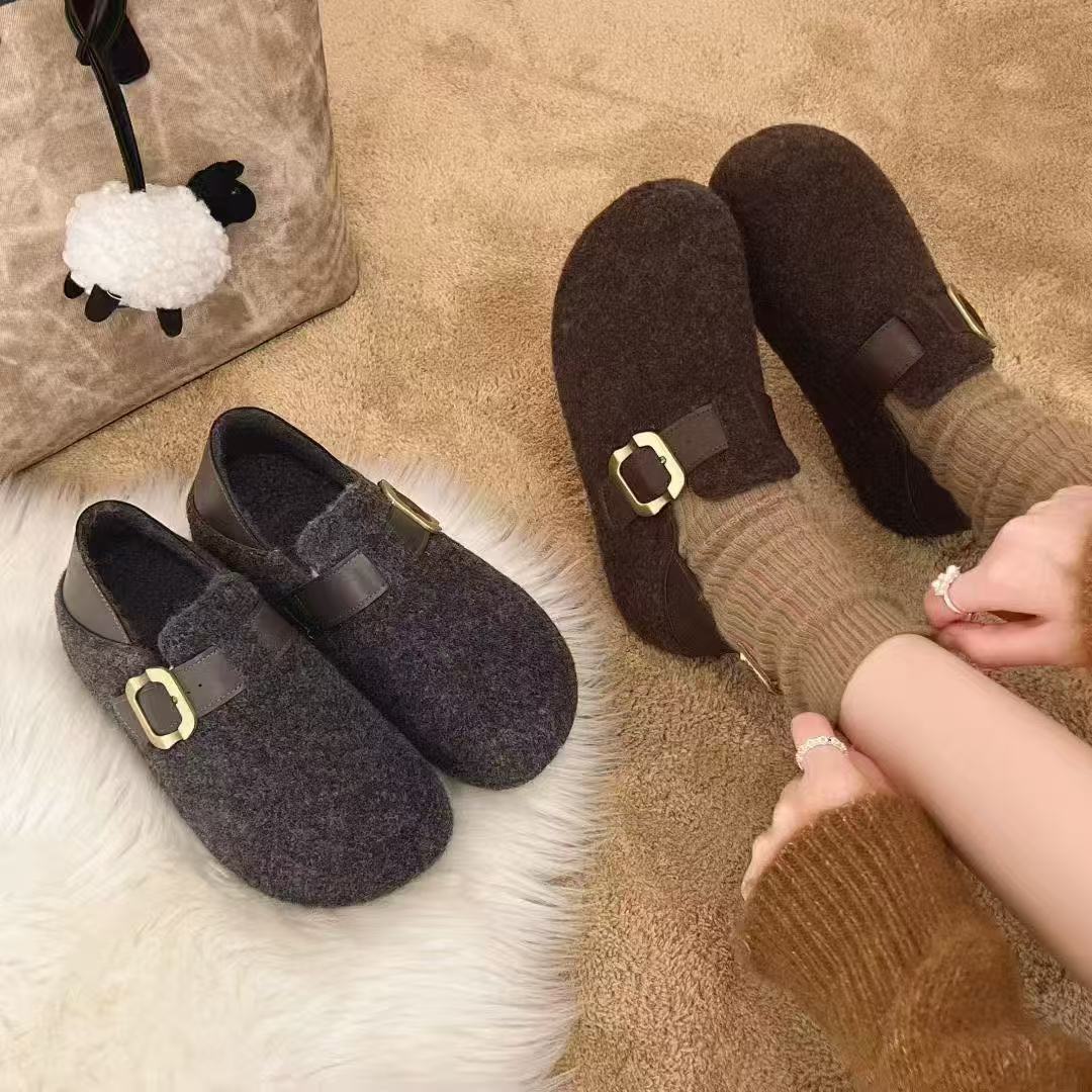 BH7113升级新款毛呢休闲二穿勃肯加绒单鞋