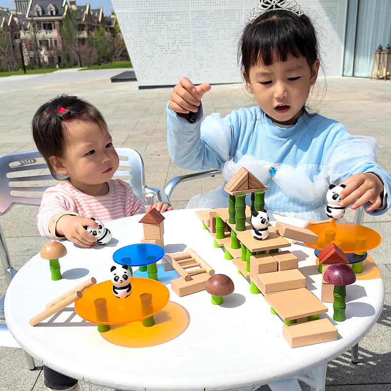 国风竹林积木儿童拼搭构建玩具