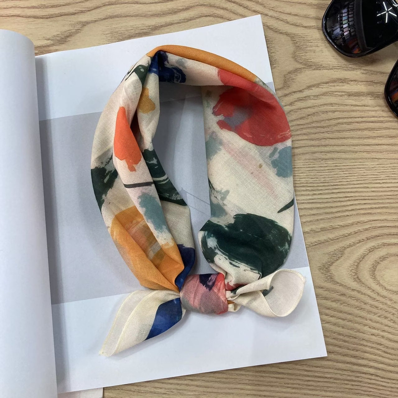 田园风！新款日系复古纯棉丝巾系脖夏季薄款小方巾包头高级感领巾