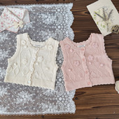 Cutemily女童装 马甲 跨境春夏开襟提花马甲女宝钩花复古风棉质短款