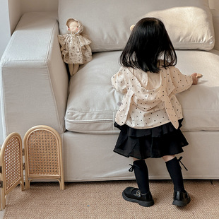 女宝宝连帽波点外套春秋套装婴幼儿衣服春装超萌可爱女童包屁裙子