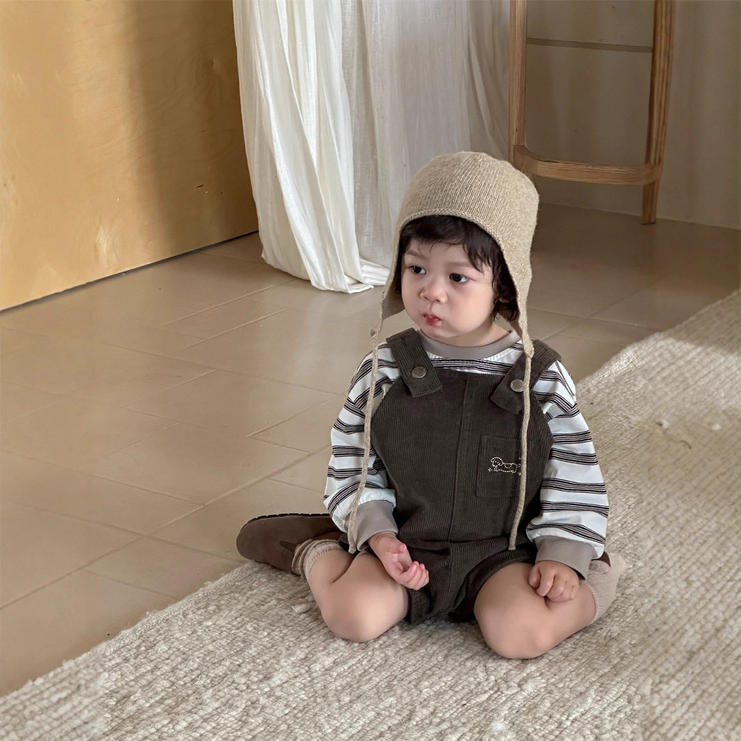 儿童春季条纹卫衣背带裤两件套2026新款宝宝春装韩版童装男童套装