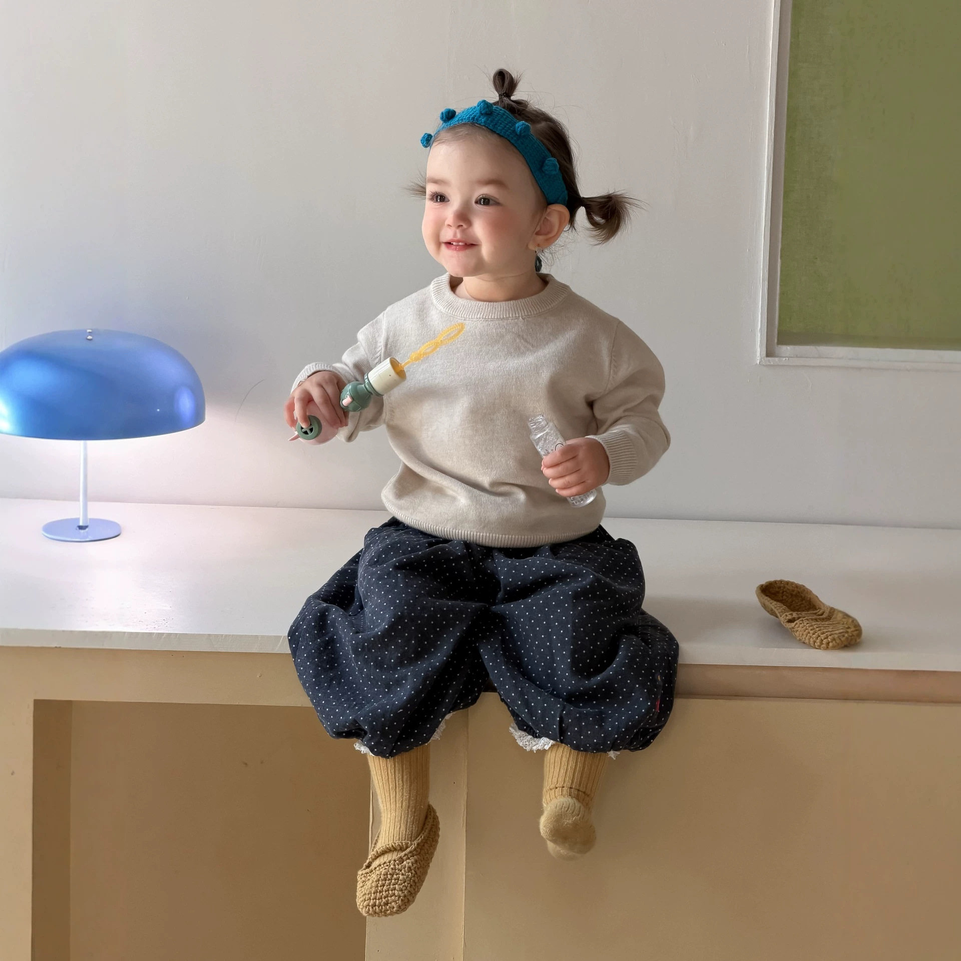 宝宝秋装衣服儿童服装秋款毛衣2026新款韩版童装女童波点长裤套装