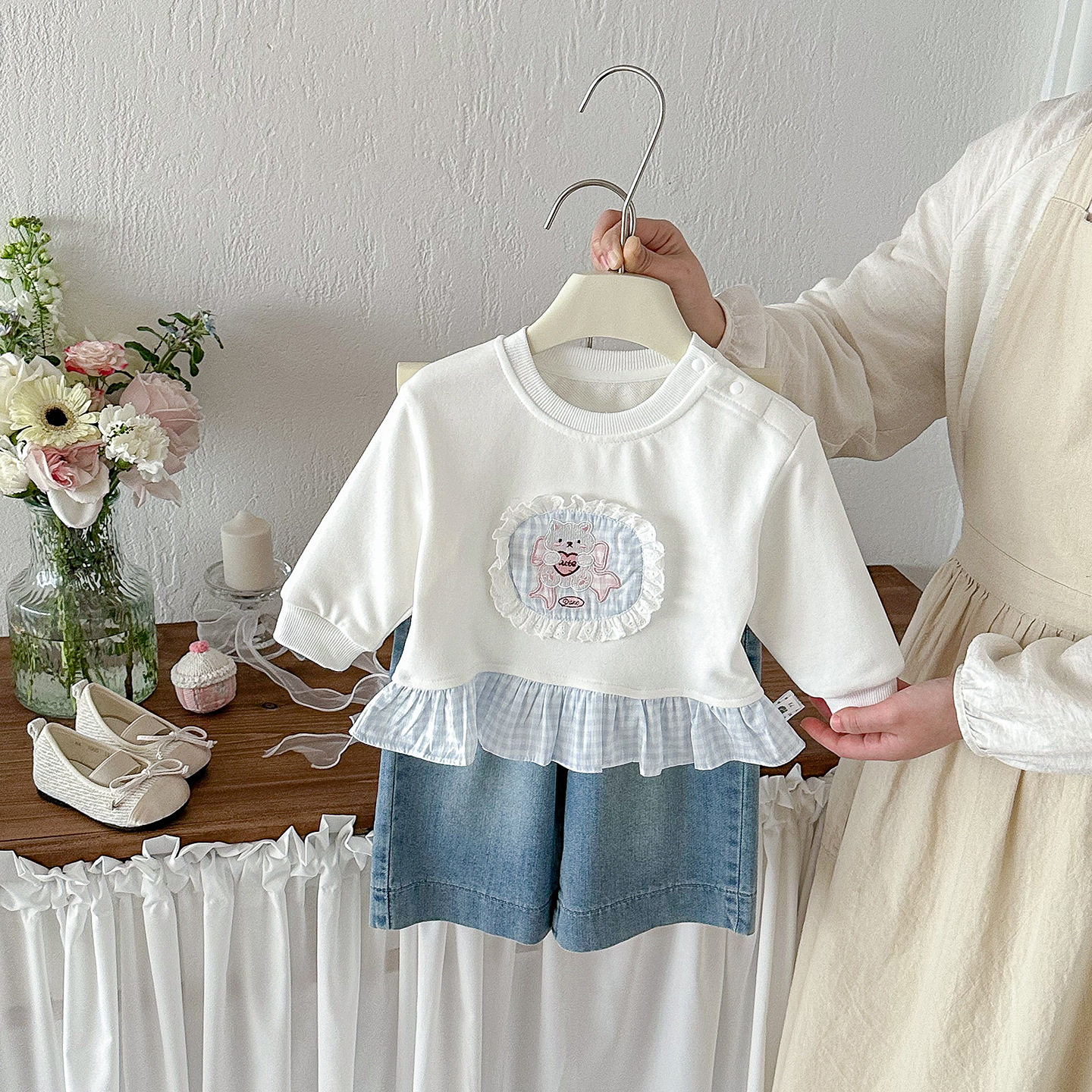 点兮春季新款婴幼儿卡通拼接卫衣套装女宝宝上衣牛仔阔腿裤两件套,童装/婴儿装/亲子装,儿童运动套装,淘宝优惠券,粉丝福利购,淘宝优惠卷