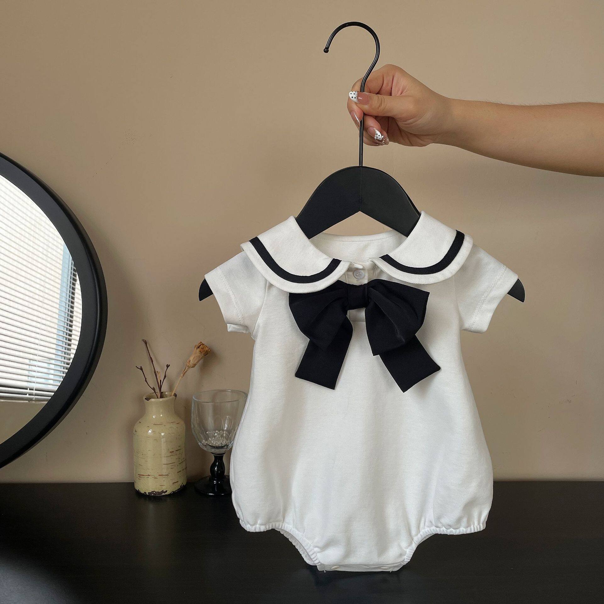 夏季婴儿衣服女童哈衣翻领短袖包屁衣宝宝外穿三角爬服婴幼儿新款