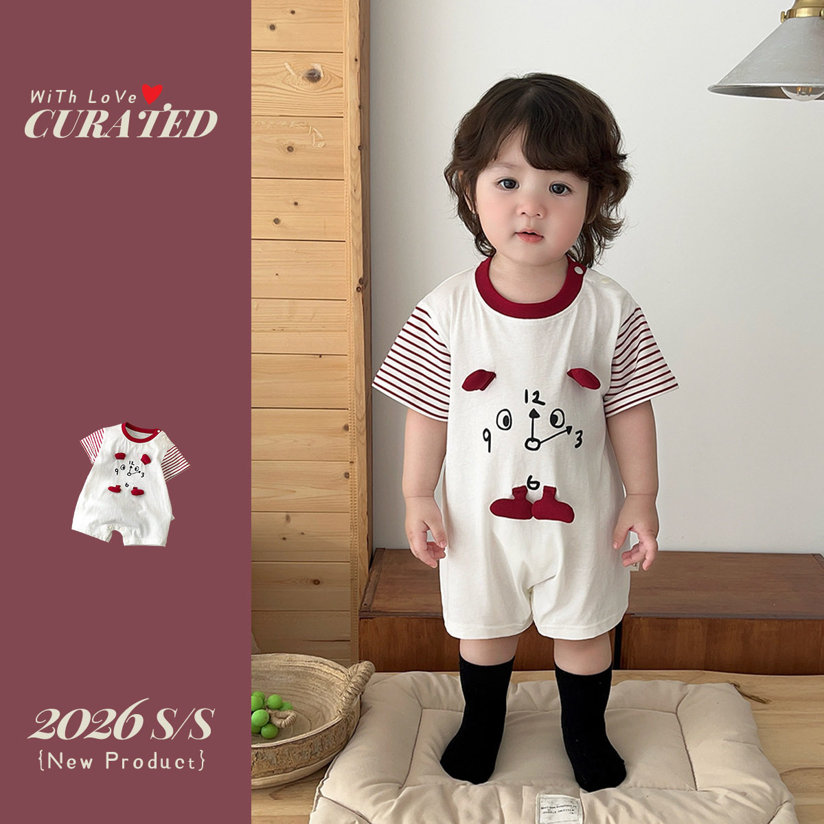 婴儿短袖连体衣卡通条纹夏季宝宝衣服小男孩哈衣2026新款薄款爬服