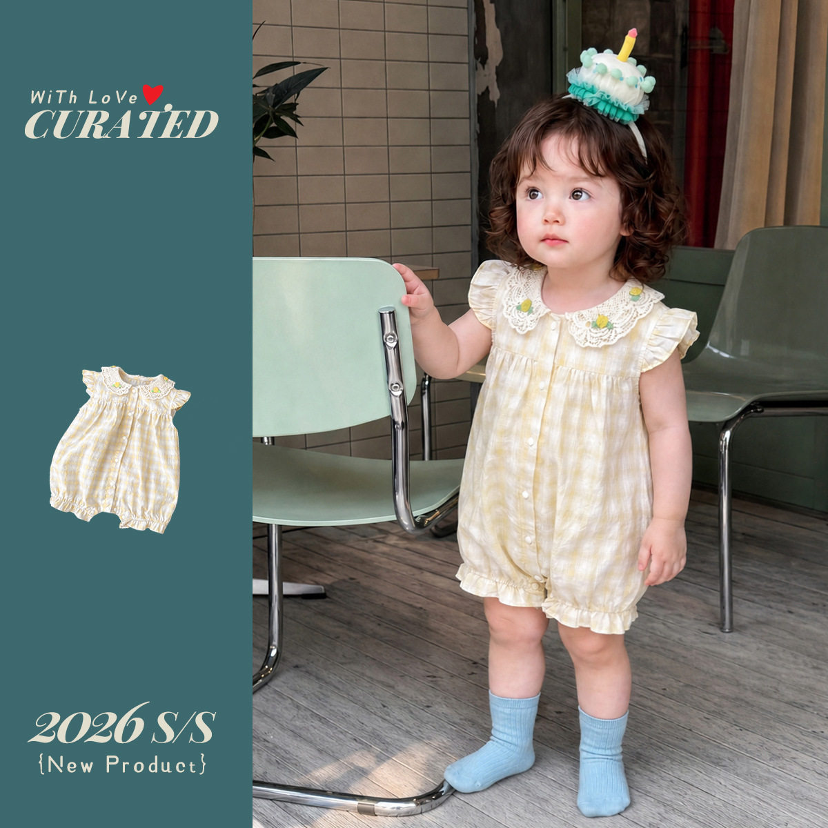 女童夏款短袖连体衣女宝宝甜美蕾丝娃娃领爬服婴幼儿夏季外出哈衣
