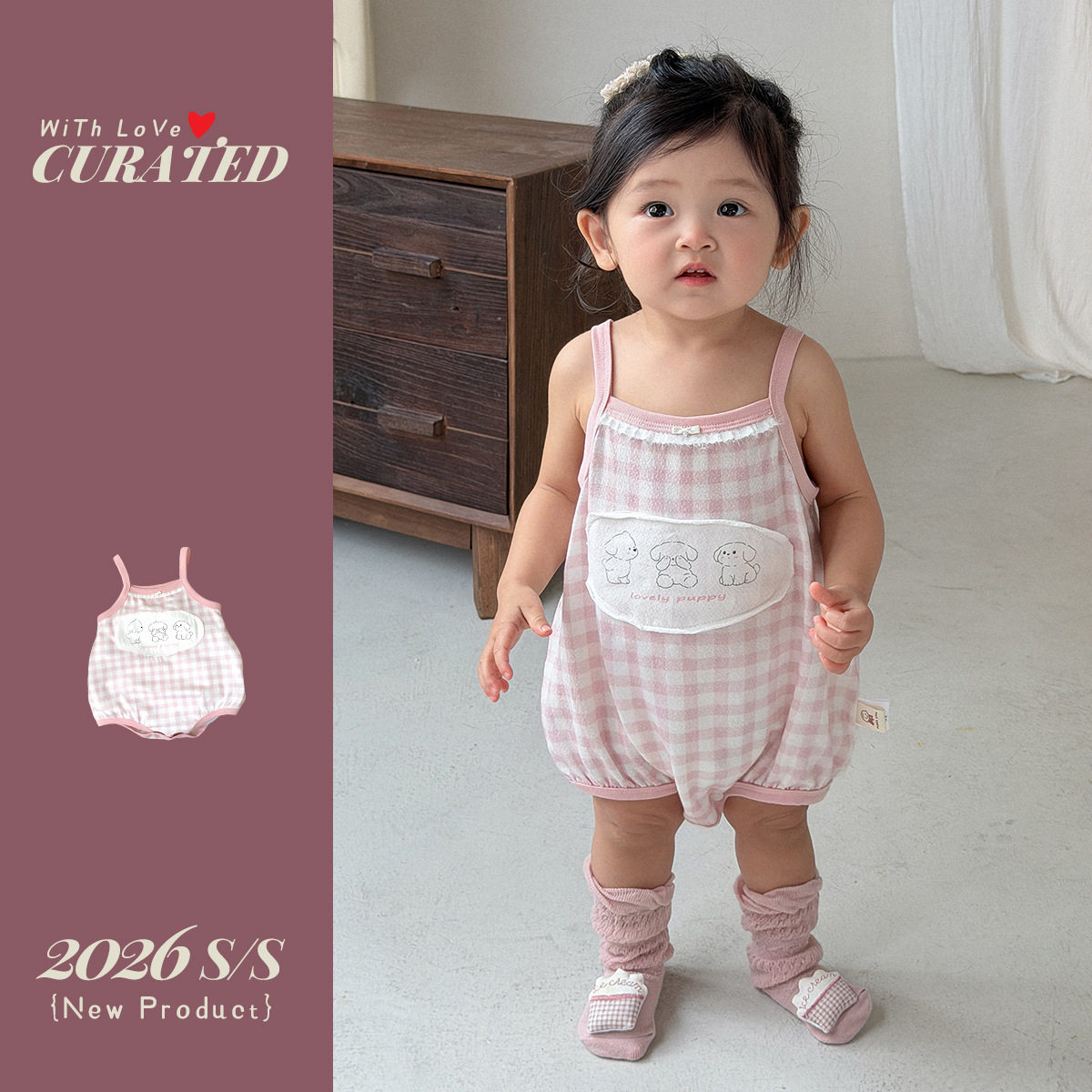 夏季女宝宝吊带连体衣显白甜美格子包屁衣新款婴幼儿爬服薄款夏装