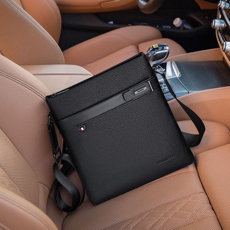 保罗正品单肩包男士斜款包小款公文包真皮包包时尚黑色单肩斜挎包