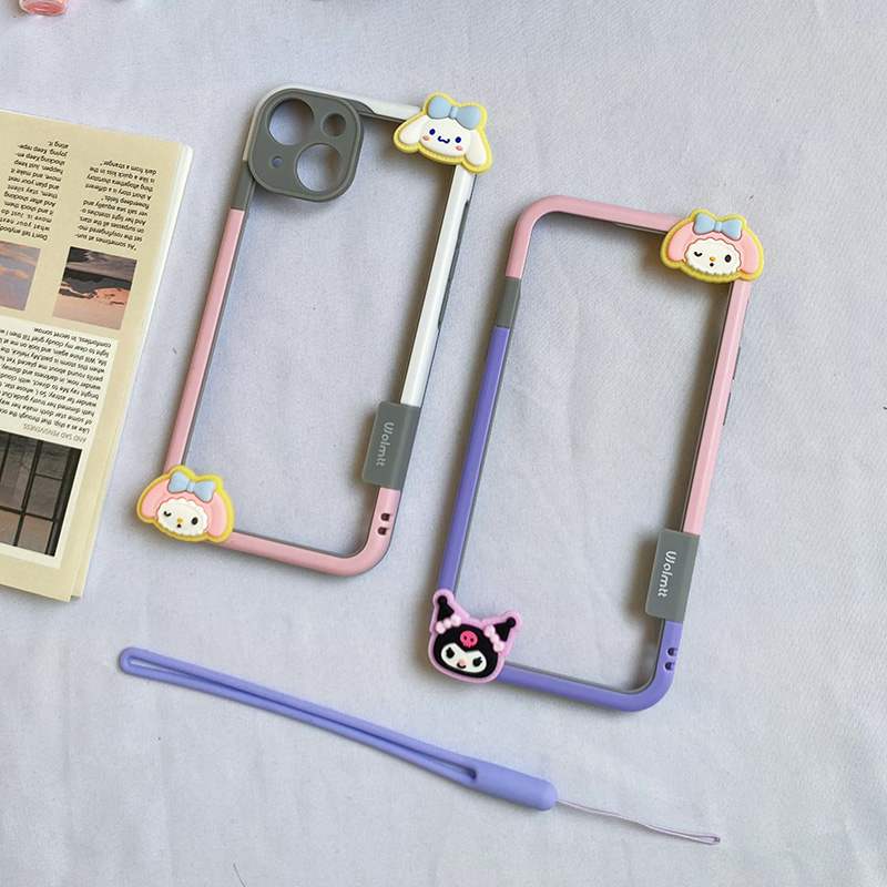 16粉紫-美乐蒂库洛米15promax适用苹果14pm手机壳边框保护套13个性创意女生腕带12mini粉白iphone 11边框散热