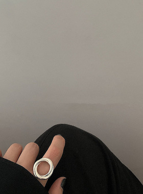 纯银日韩风圆圈几何重工质感戒指