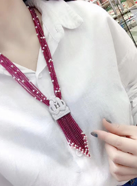 流行石榴石色水晶项链男女款