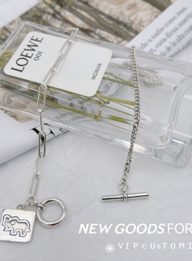 纯银饰品复古休闲风小象方牌项链