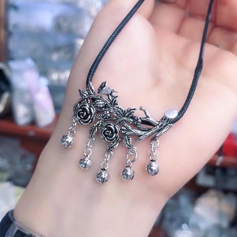 925纯银饰品复古泰银风格玫瑰花铃铛吊坠自然民族特色项链挂件