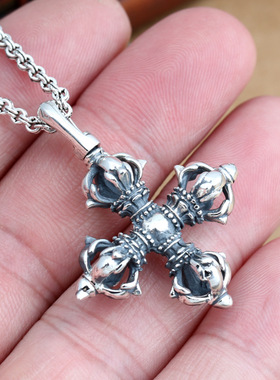 纯银饰品复古男女款光面金刚杵