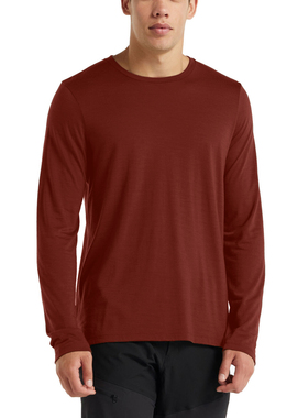 新西兰Merino美丽诺羊毛男士长袖T恤Tech保暖上衣红色底层衣200