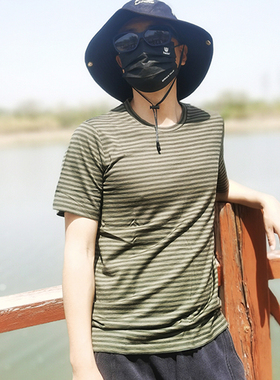 新西兰Tech男士美利奴羊毛条纹短袖春夏户外休闲排汗速干圆领T恤