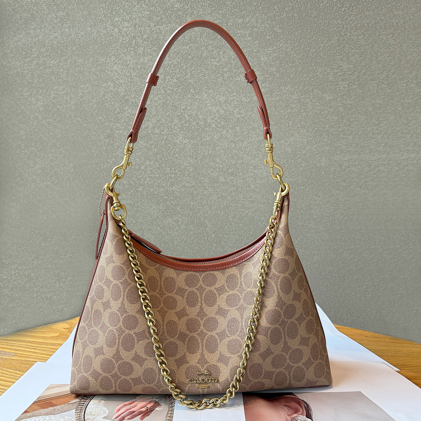 品牌真皮女包高级感老花软皮腋下包包2026新款通勤百搭斜挎托特包