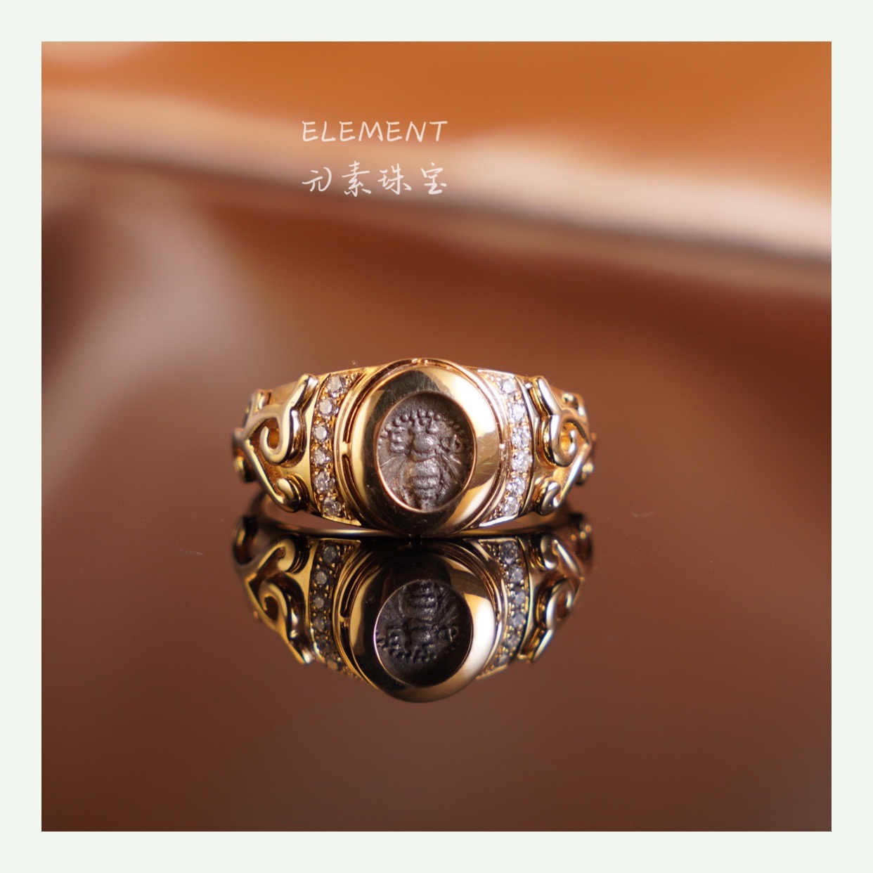 Element元素 古币戒指古希腊稀有小蜜蜂真品18K金钻石女款ins高级