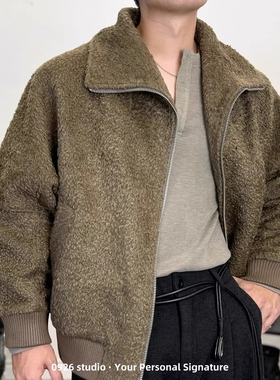 0926studio绵羊毛混纺长绒肌理落肩Vujade风高领cleanfit夹克外套