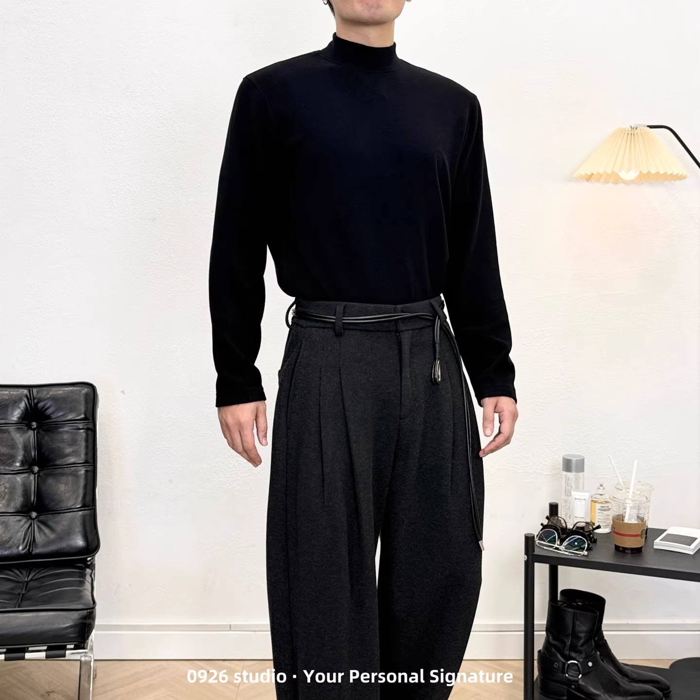 420克羊毛混纺加绒打底小圆领T恤