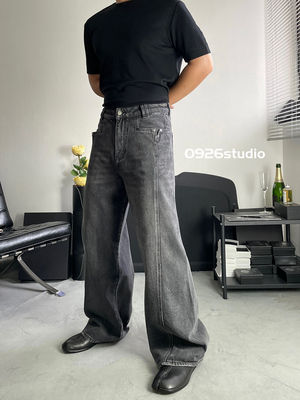 特殊解构剪裁做旧水洗牛仔裤