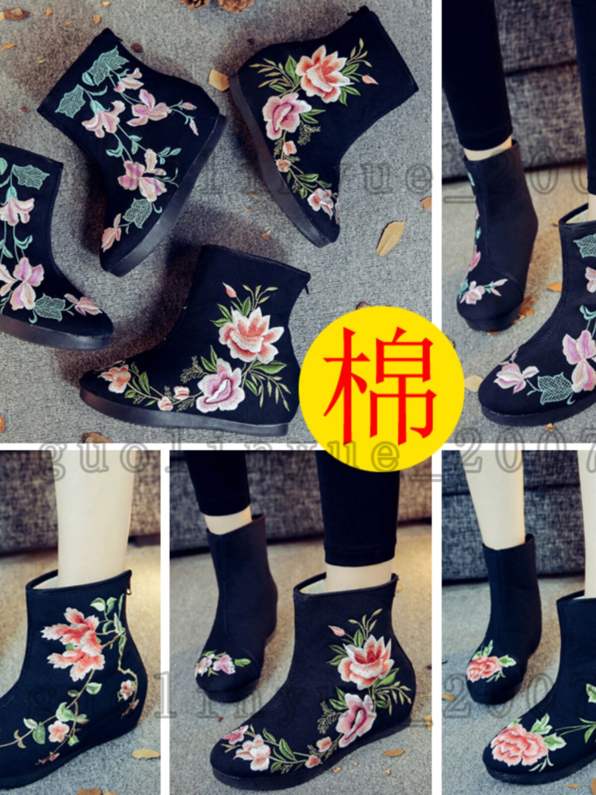 WOMENS BOOTS AUTUMN AND WINTER NEW TWO COTTON BOOTS SHORT BOOTS CHINESE STYLE RETRO CLOTH BOOTS VELVET ETHNIC STYLE EMBROIDERED BOOTS CLOTH SHOES NAKED BOOTS