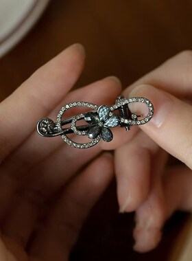 别致音符小号碎发夹 法式复古黑色鸭嘴夹侧边刘海夹子发卡头饰品