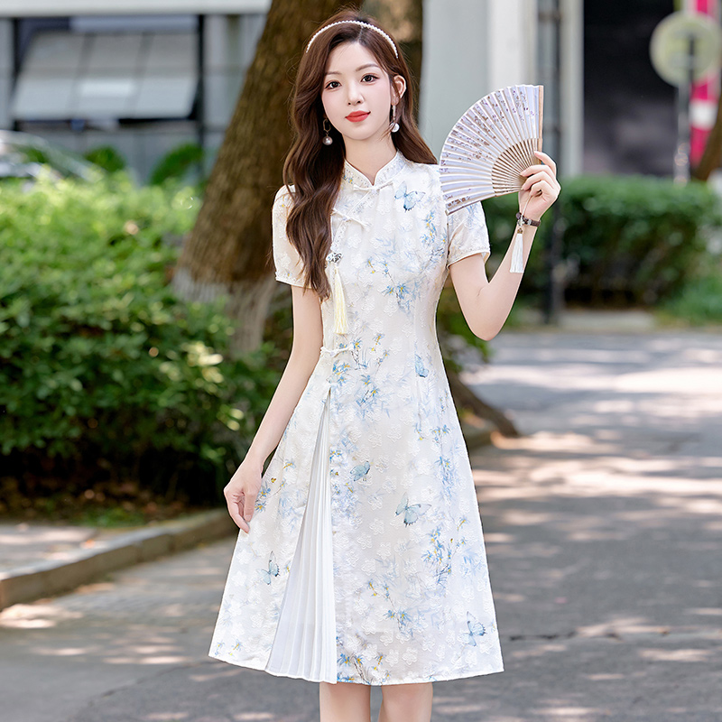 新中式国风改良旗袍连衣裙女夏2025新款高级感小个子提花盘扣裙子