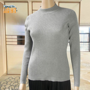 雪豹秋冬季套头直纹弹力微修身打底女装半高中领针织羊毛衫9301
