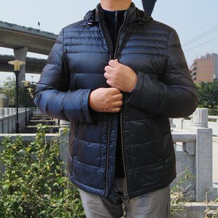 利奥纳多白鸭绒羽绒服LEONARDO男装亮面连帽立领拉链冬季6920