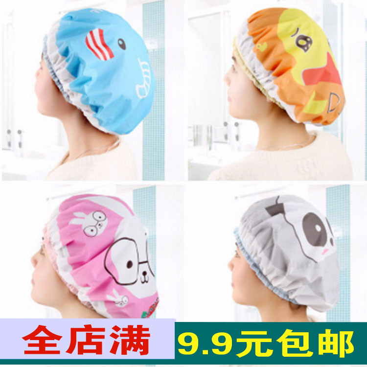 韩版可爱动物头像卡通浴帽 蕾丝边防水沐浴帽洗头帽 浴帽冲凉帽