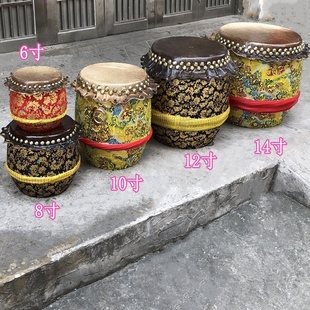 牛皮醒狮鼓舞狮鼓锣鼓10寸成人老式战鼓8寸幼儿园学校牛皮鼓黑色