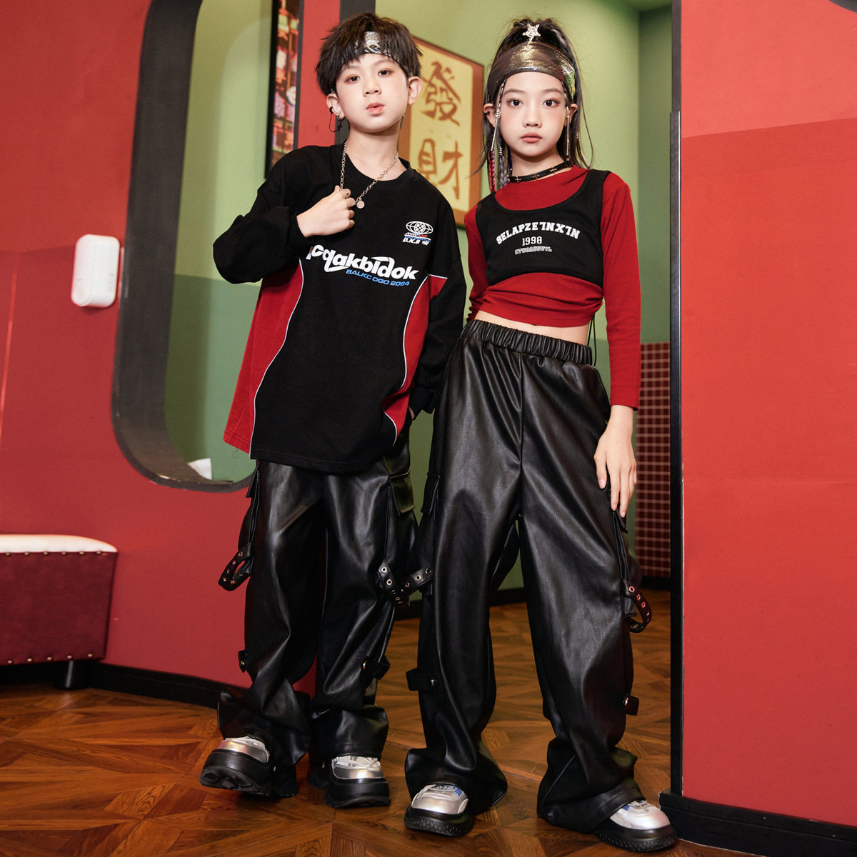 女童爵士舞演出服练功时髦女团jazz表演童装走秀bboy模特T台走秀
