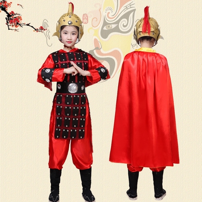 汉服男童将军演出披风士兵衣服儿童侍卫戏曲花木兰服装盔甲女童