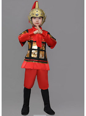 儿童古装汉服三国演义士兵演出服花木兰古代士兵服装岳飞盔甲