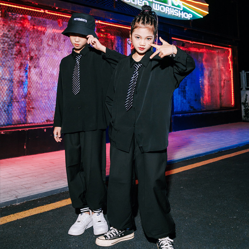 女童爵士舞服装儿童套装衬衫男童hiphop嘻哈街舞演出服潮流演出服