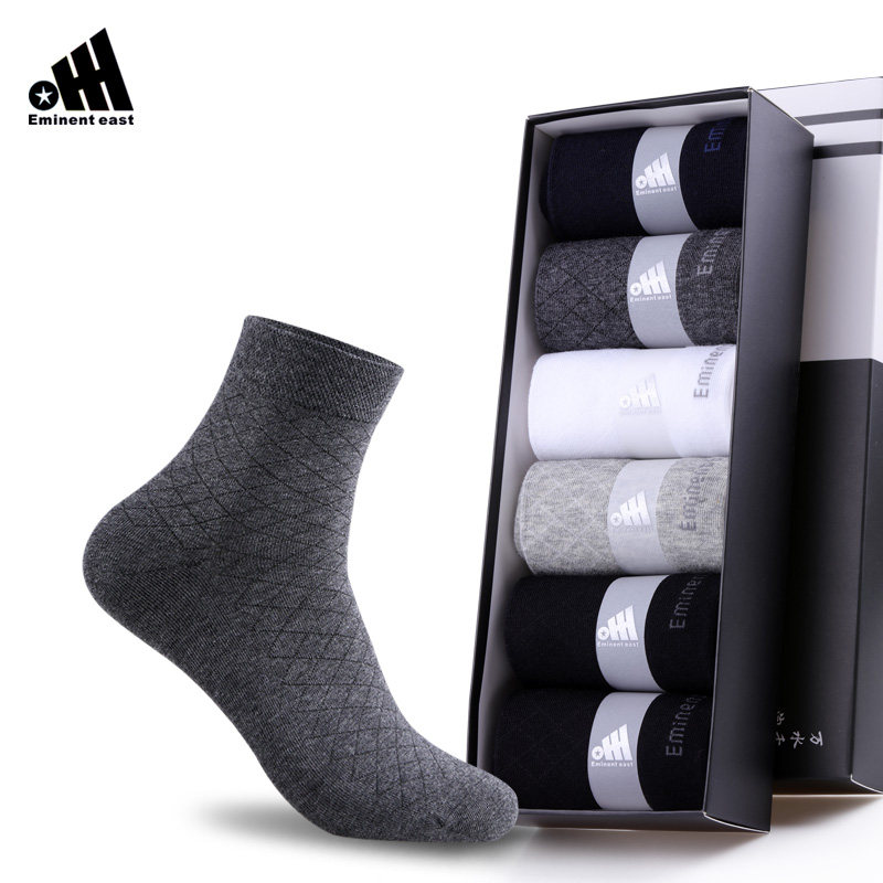 卓东春夏男袜中筒袜精梳棉薄款菱形商务袜吸汗透气袜子男纯色短袜