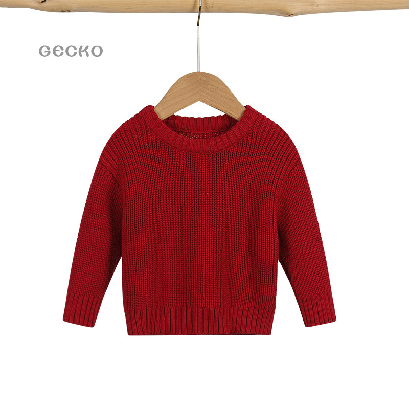 车厘子红色新年蝙蝠微宽松宝宝毛衣圆领男童女童婴儿打底针织衫