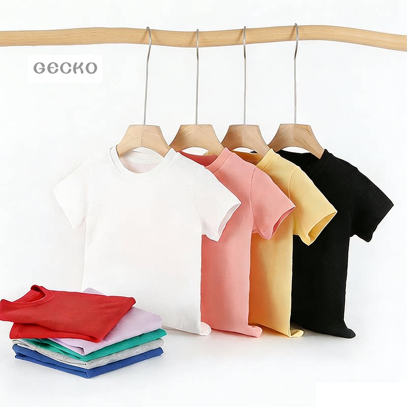纯棉中小童夏季儿童男女童装圆领上衣糖果纯色宝宝薄款短袖T恤