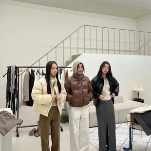 form韩国东大门代购 立领厚实亮面百搭宽松羽绒服外套女 3another