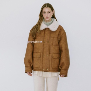 form韩国东大门代购 仿皮毛一体复古夹克外套 24秋冬设计师款