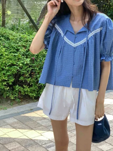 Form韩国2026春季all over新款东大门韩系百搭蕾丝拼接短袖衬衫女