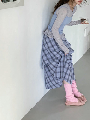 Form26新春韩国东大门IMFACT韩系时尚百搭格子不规则半身裙女